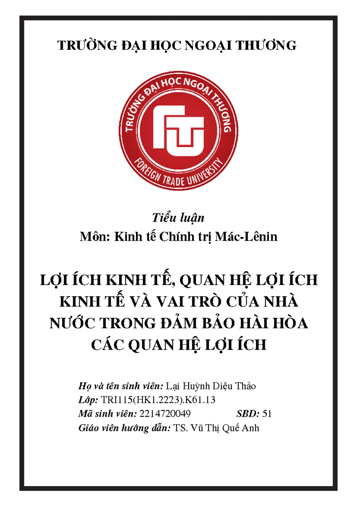 Bìa tiểu luận học phần lý luận và kinh tế chính trị Bìa tiểu luận học phần lý luận và kinh tế chính trị