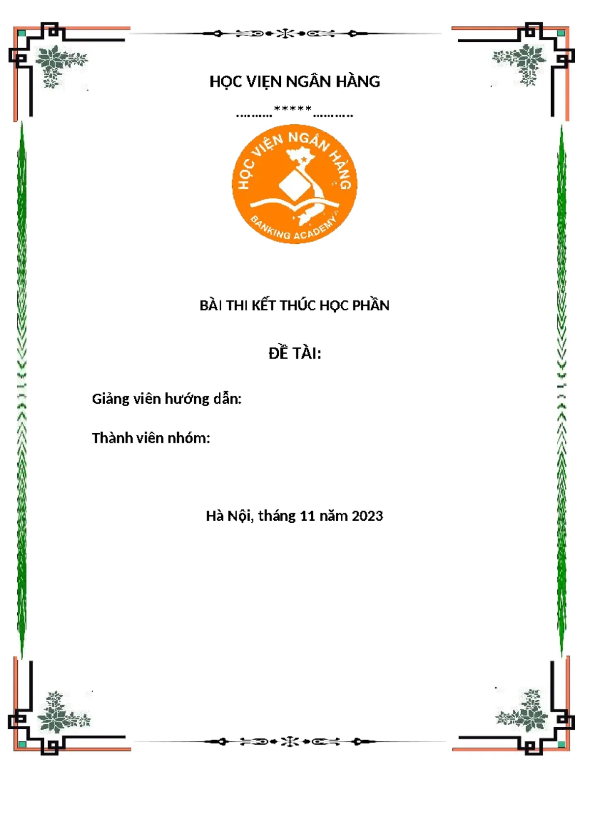 Bố cục của bìa tiểu luận Học viện Ngân hàng Bố cục của bìa tiểu luận Học viện Ngân hàng