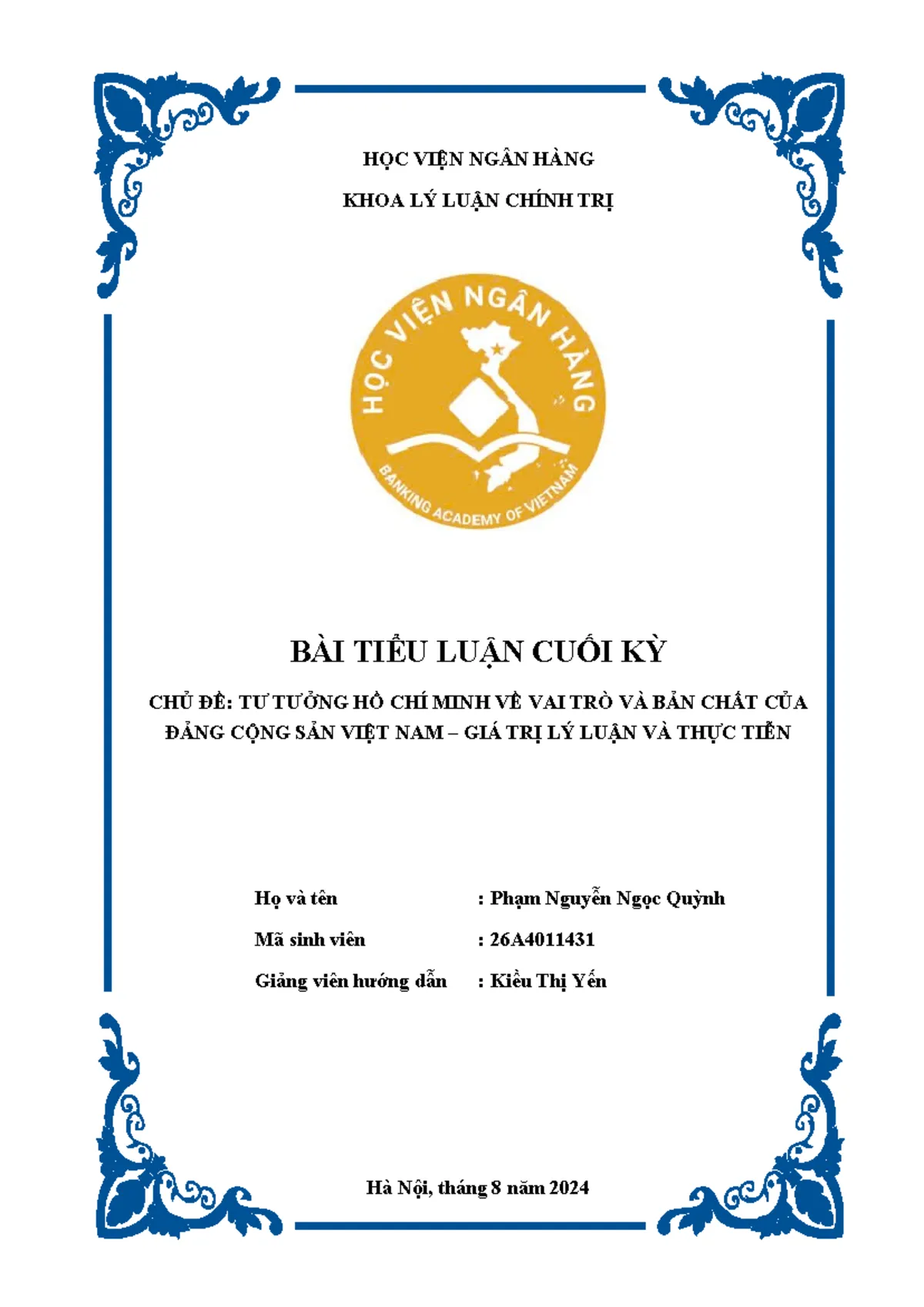 Bìa tiểu luận Học viện Ngân hàng khoa lý luận chính trị Bìa tiểu luận Học viện Ngân hàng khoa lý luận chính trị