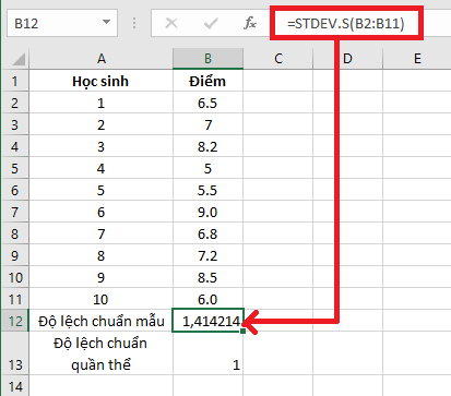 Cách tính độ lệch chuẩn trong Excel