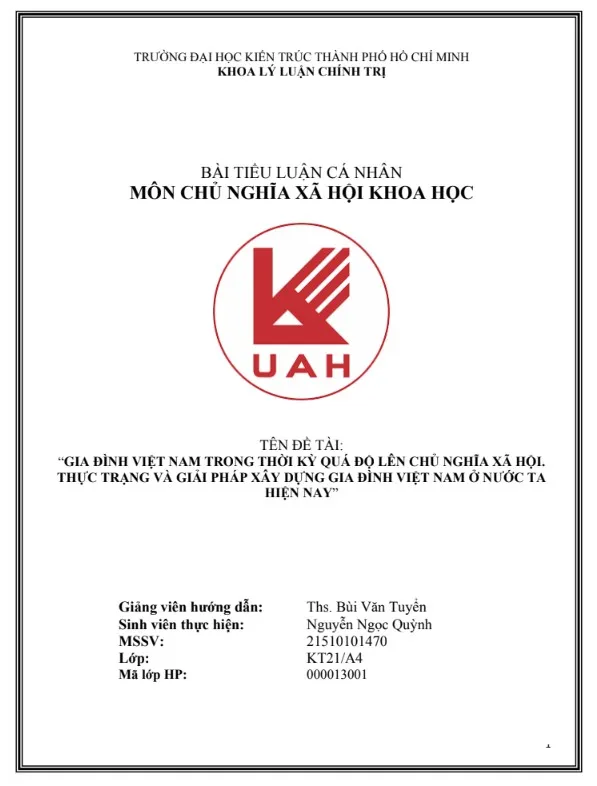 Gia đình Việt Nam trong thời kỳ quá độ lên chủ nghĩa xã hội Gia đình Việt Nam trong thời kỳ quá độ lên chủ nghĩa xã hội