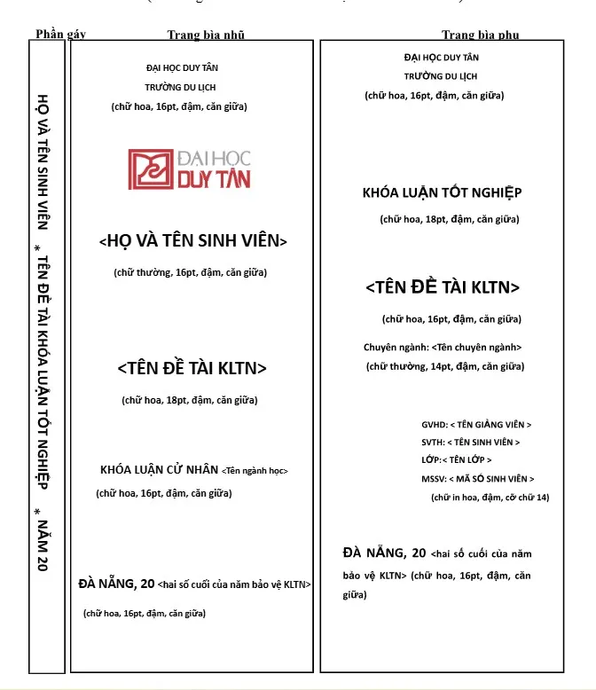Quy định chung về bìa tiểu luận Đại học Duy Tân