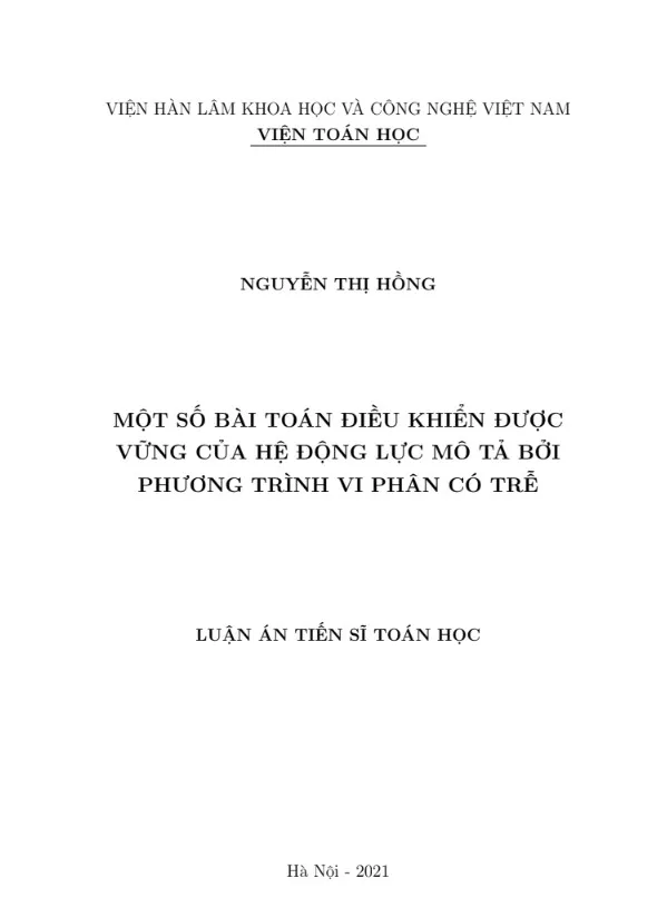 Một số bài toán điều khiển được vững của hệ động lực mô tả bởi phương trình vi phân có trễ