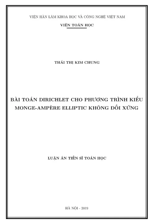 Bài toán Dirichlet cho phương trình kiểu Monge-Ampère Elliptic không đối xứng