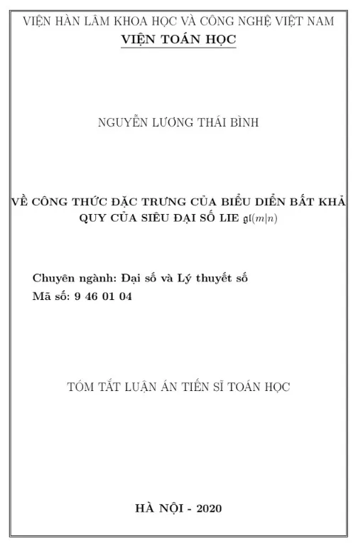 Công thức đặc trưng của biểu diễn bất khả quy của siêu đại số Lie gl(m|n)