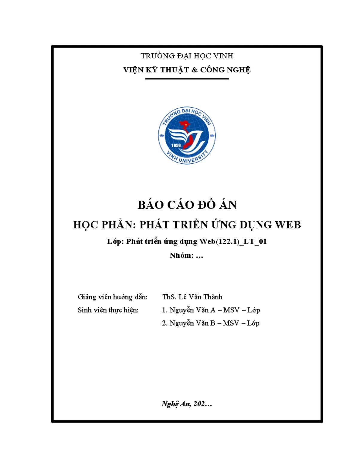 Mẫu bìa tiểu luận khối ngành kỹ thuật & công nghệ
