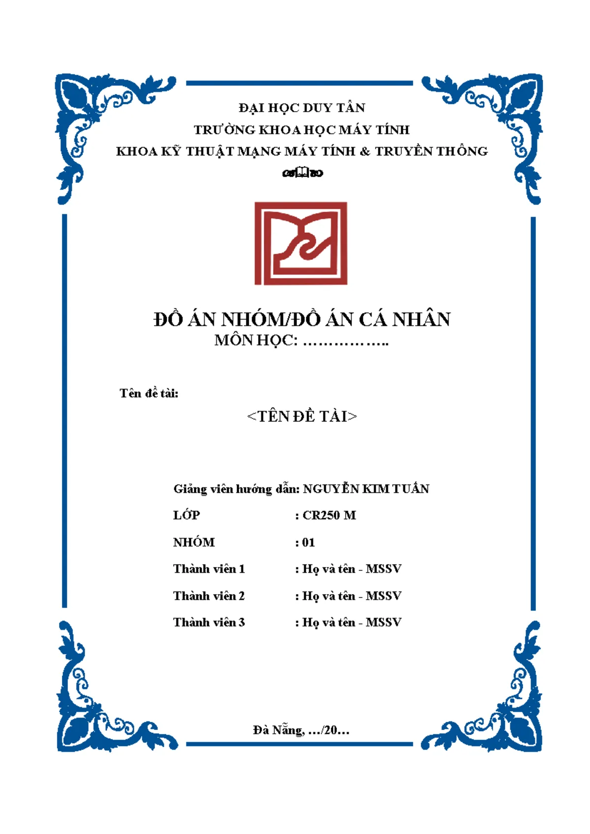 Mẫu bìa đồ án Đại học Duy Tân