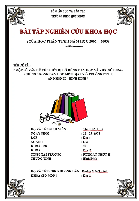 Mẫu bìa bài tập nghiên cứu khoa học của đại học sư phạm Quy Nhơn 