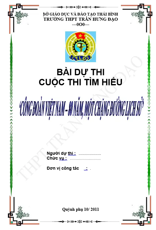 Mẫu bìa bài dự thi của THPT cũng là sự lựa chọn cho luận văn Thạc Sĩ 