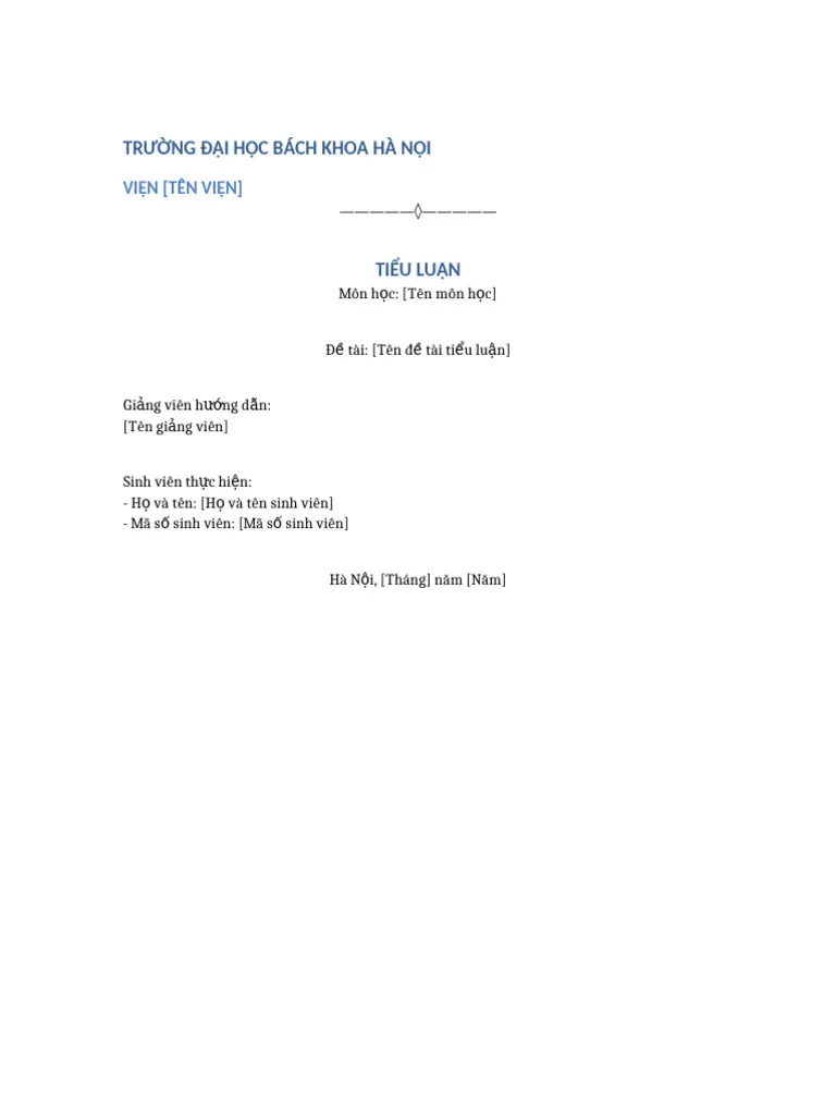 Mẫu bìa tiểu luận chuẩn cơ bản Mẫu bìa tiểu luận chuẩn cơ bản