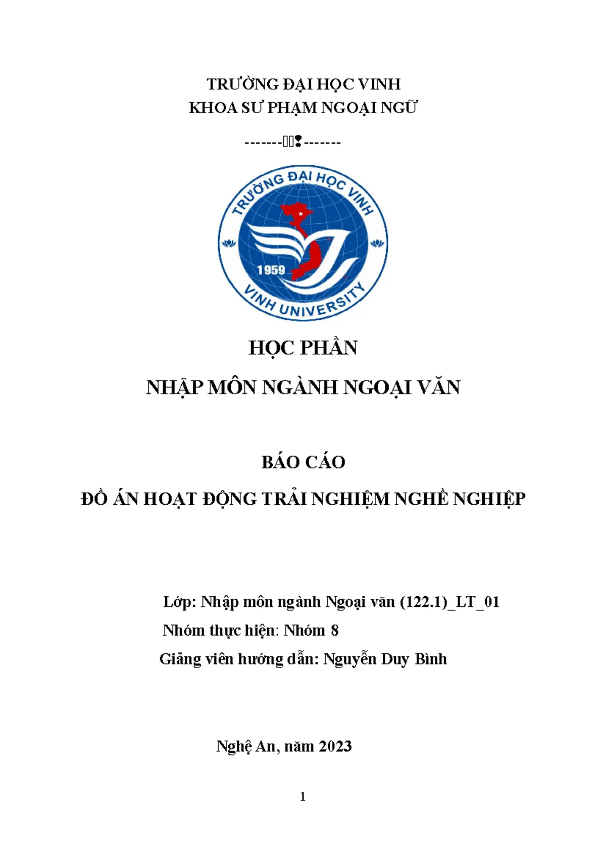 Mẫu bìa tiểu luận của Khoa Sư phạm Ngoại ngữ