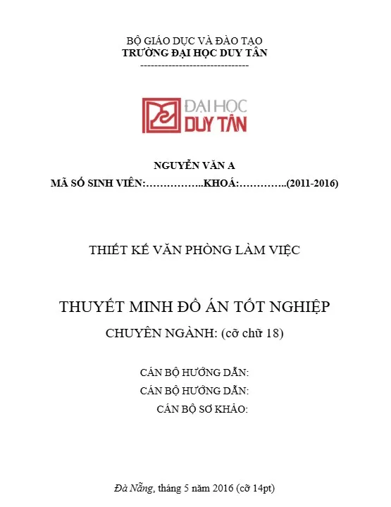 Bìa tiểu luận Đại học Duy Tân chuẩn
