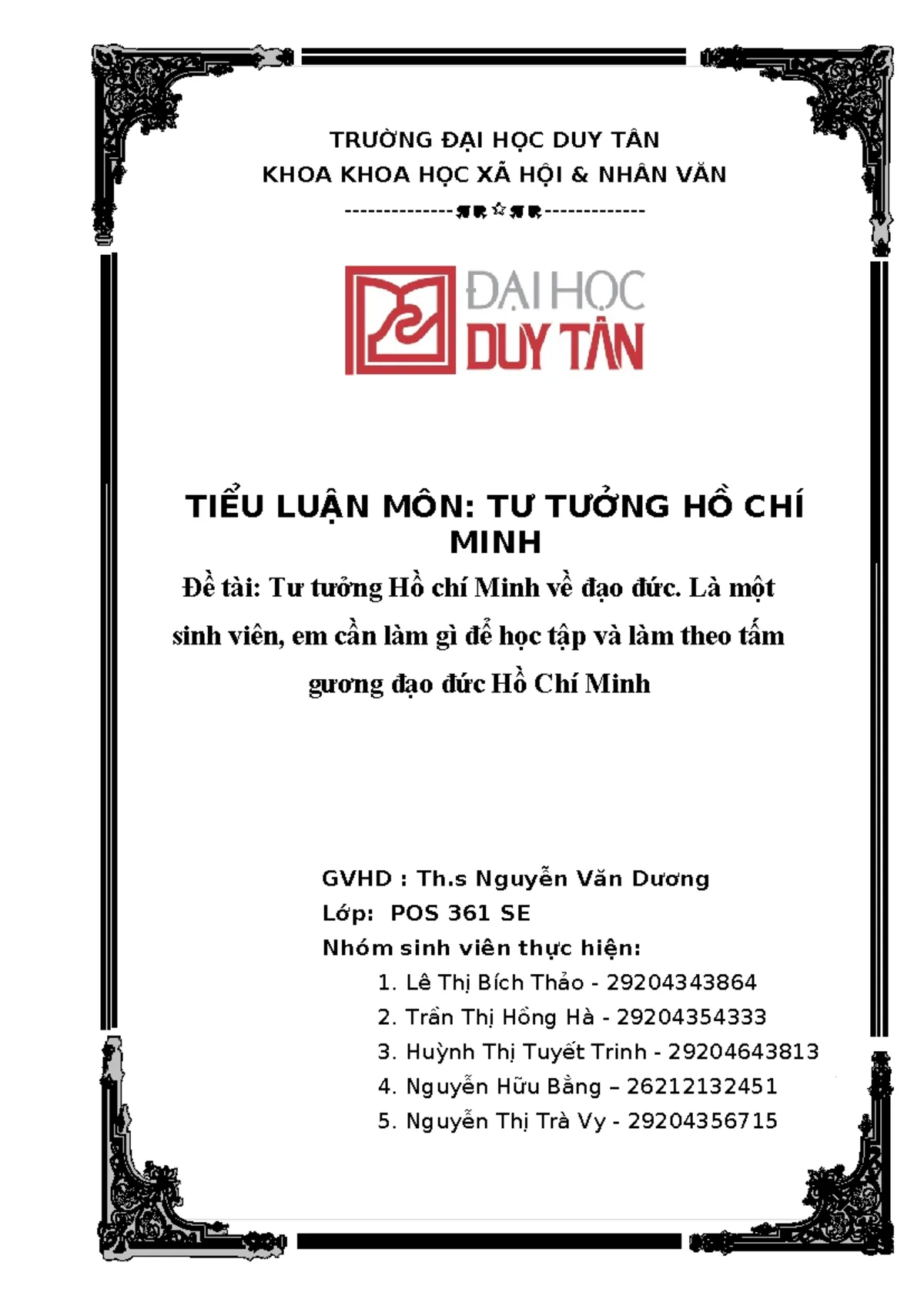 Bìa tiểu luận môn Tư tưởng Hồ Chí Minh
