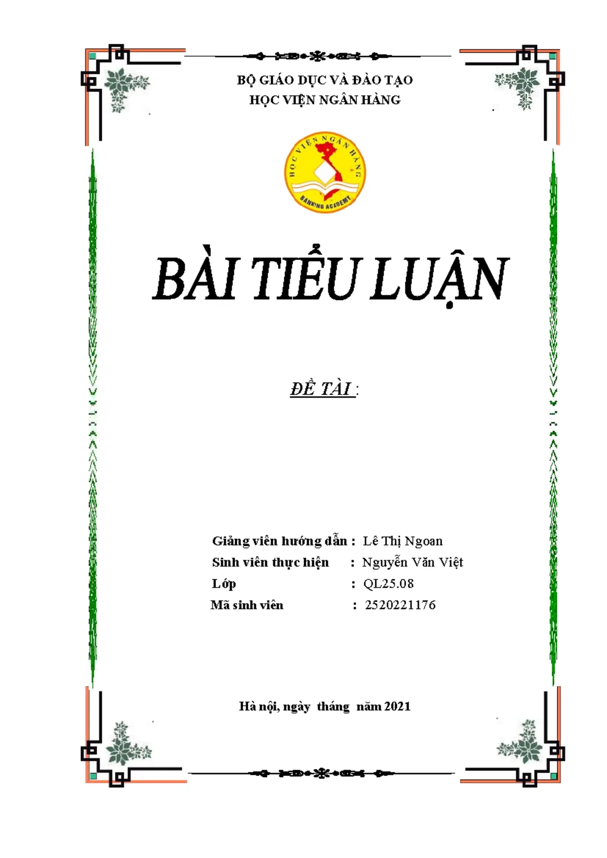 Mẫu bìa tiểu luận Học viện Ngân hàng đẹp Mẫu bìa tiểu luận Học viện Ngân hàng đẹp