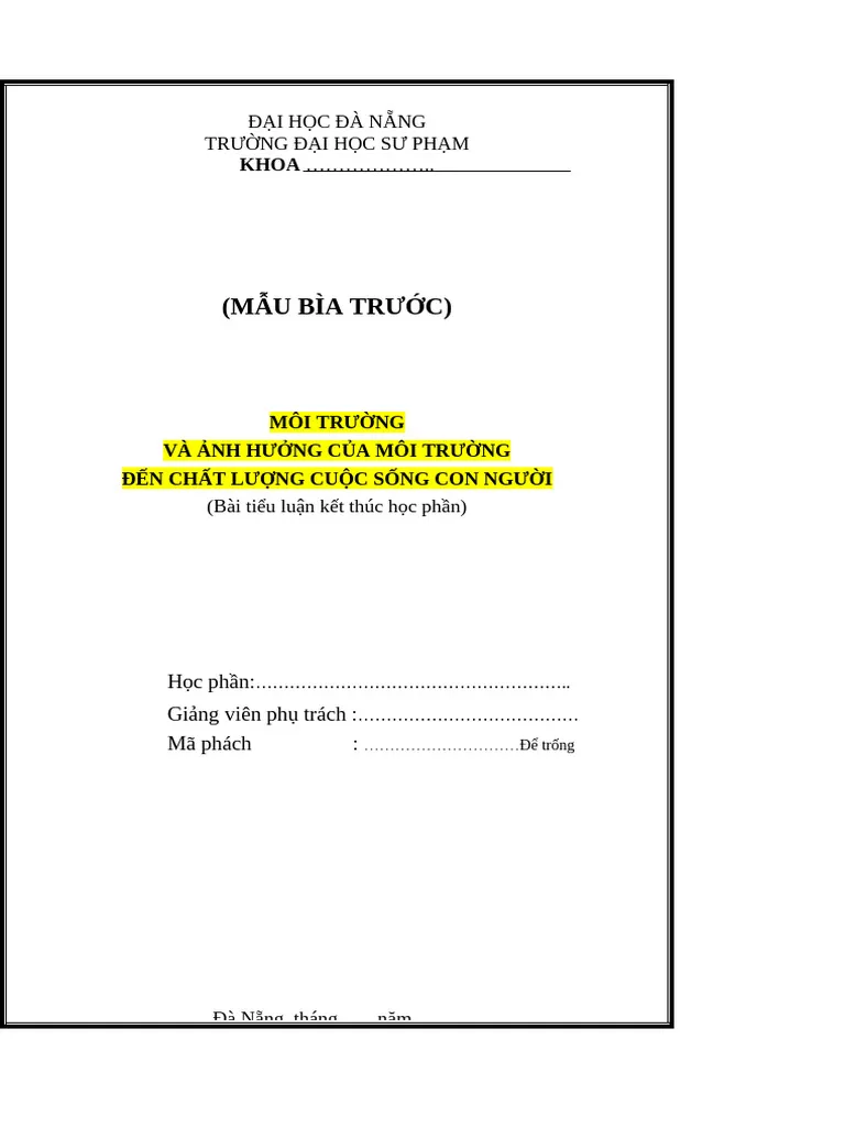 Mẫu bìa tiểu luận kết thúc học phần Mẫu bìa tiểu luận kết thúc học phần