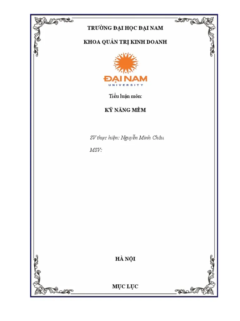 Mẫu bìa tiểu luận môn Kỹ năng mềm - Quản trị Kinh doanh