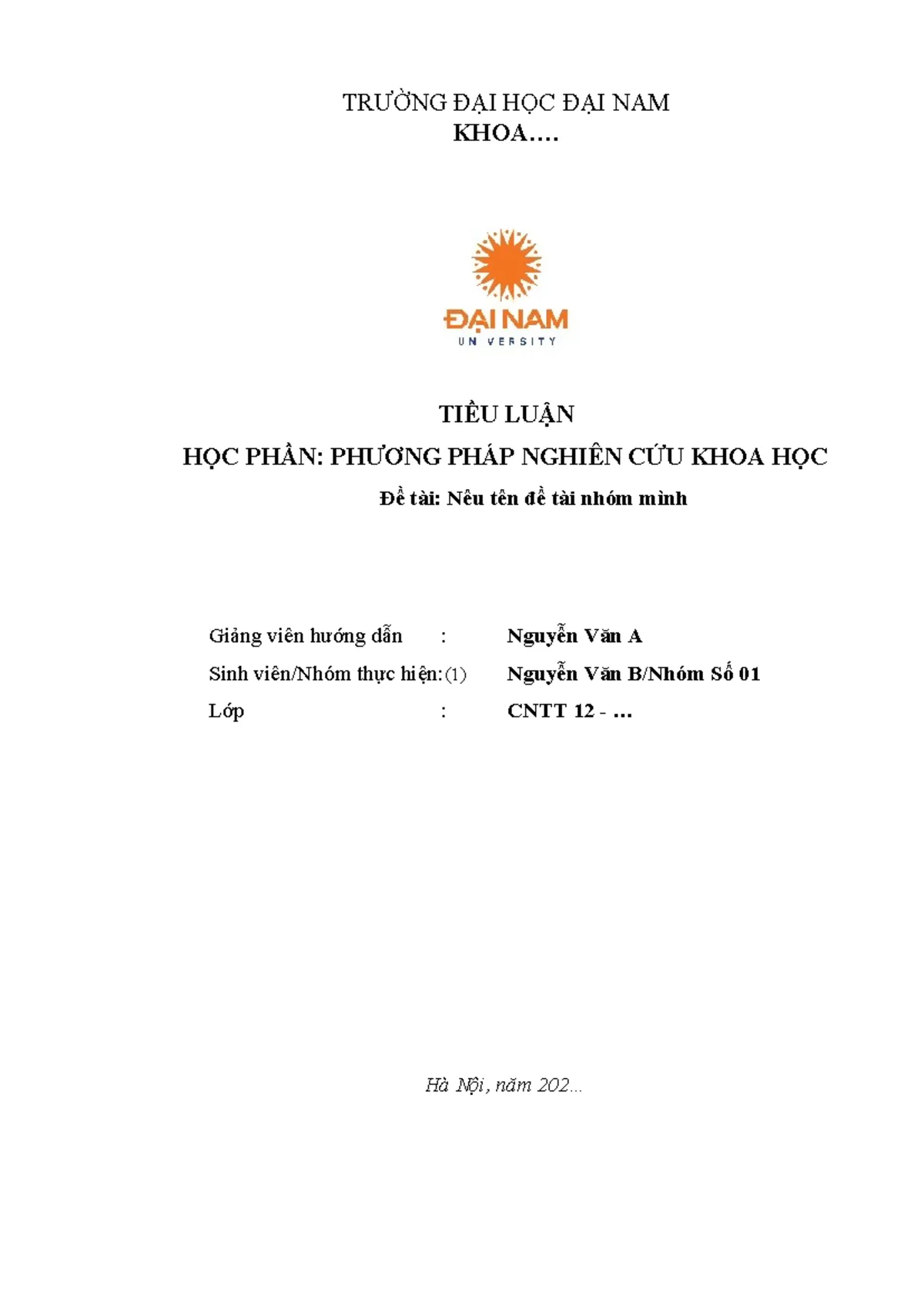 Mẫu bìa tiểu luận Phương pháp nghiên cứu khoa học