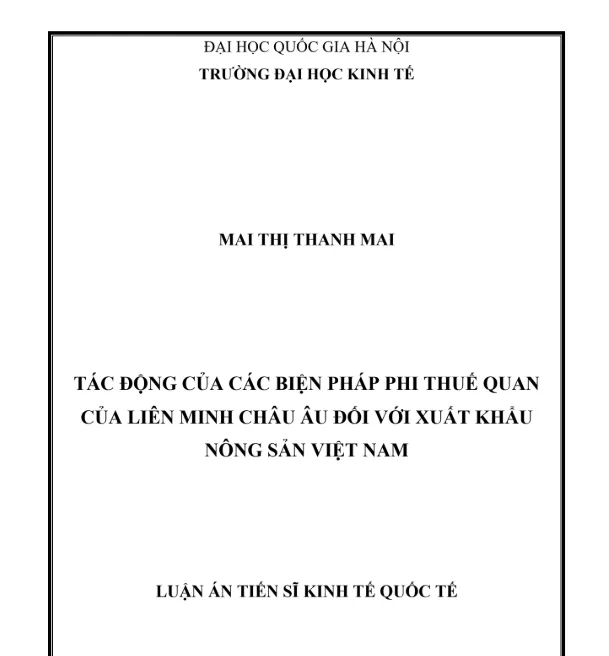 Mẫu luận án tiến sĩ kinh tế quốc tế
