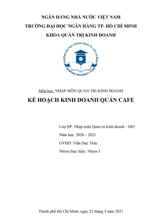 Mẫu tiểu luận lập kế hoạch kinh doanh quán cà phê số 1 Mẫu tiểu luận lập kế hoạch kinh doanh quán cà phê số 1