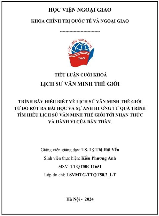 Mẫu tiểu luận lịch sử văn minh thế giới tham khảo Mẫu tiểu luận lịch sử văn minh thế giới tham khảo