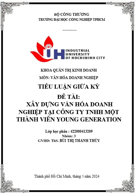 Mẫu tiểu luận văn hóa doanh nghiệp của Công ty Young Generation Mẫu tiểu luận văn hóa doanh nghiệp của Công ty Young Generation