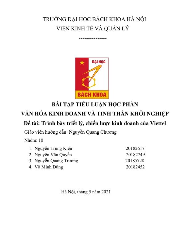 Mẫu tiểu luận văn hóa doanh nghiệp của Viettel Mẫu tiểu luận văn hóa doanh nghiệp của Viettel