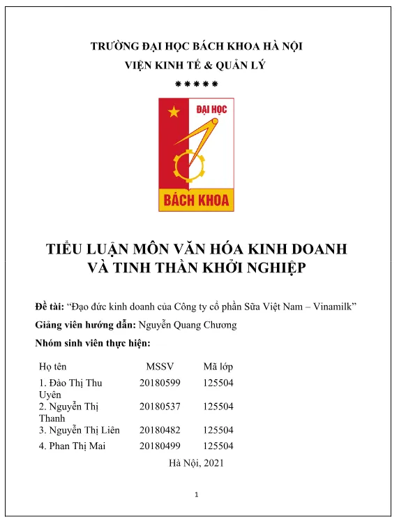 Mẫu tiểu luận văn hóa doanh nghiệp của Vinamilk Mẫu tiểu luận văn hóa doanh nghiệp của Vinamilk