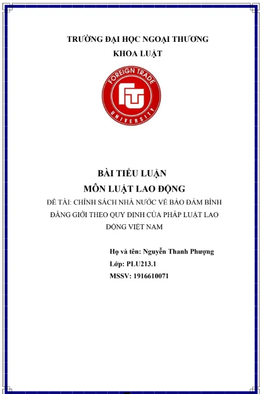 Mẫu tiểu luận về bình đẳng giới Mẫu tiểu luận về bình đẳng giới