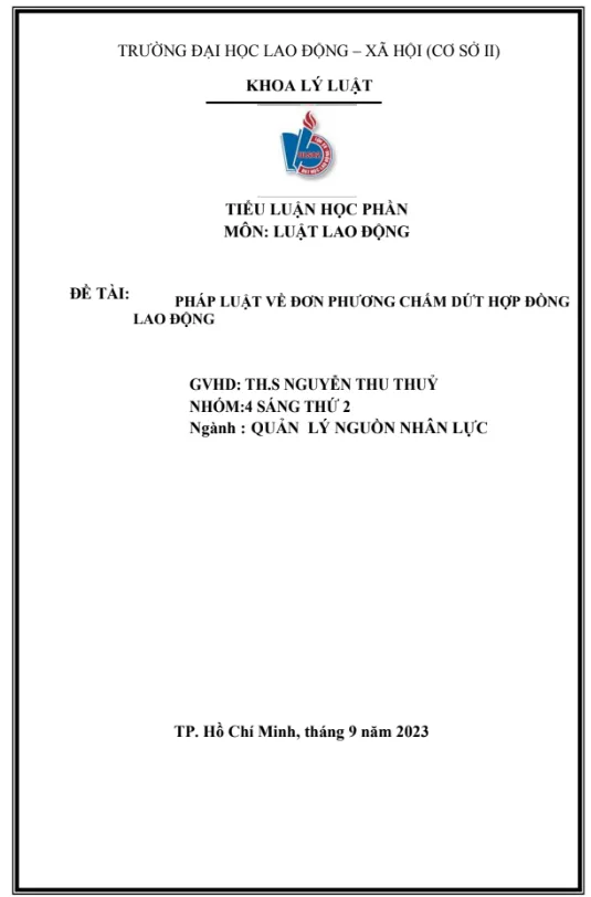 Mẫu tiểu luận về chấm dứt hợp đồng lao động Mẫu tiểu luận về chấm dứt hợp đồng lao động