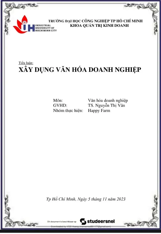 Bài tiểu luận xây dựng văn hóa doanh nghiệp tại Happy Farm Bài tiểu luận xây dựng văn hóa doanh nghiệp tại Happy Farm