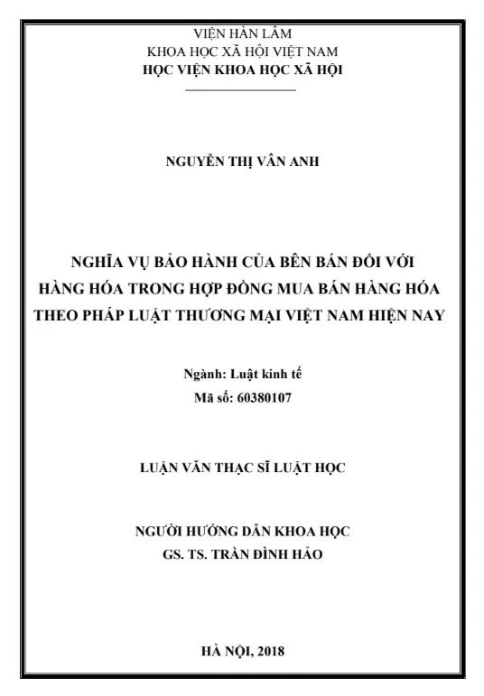 Nghĩa vụ bảo hành của bên bán đối với hàng hóa