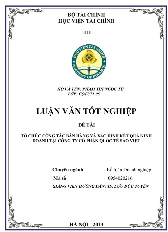 Những thông tin cần có trên một bìa tiểu luận Học viện Tài chính