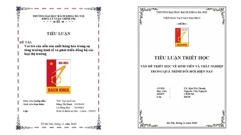 Quy định chính thức về mẫu bìa tiểu luận Đại học Bách Khoa Hà Nội