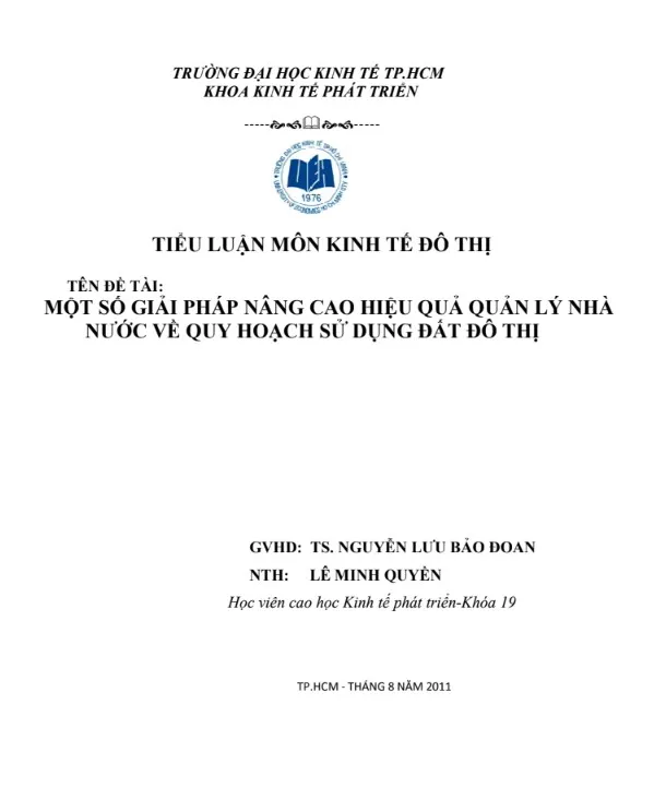 Giải pháp nâng cao hiệu quả quản lý nhà nước về quy hoạch sử dụng đất đô thị ở Việt Nam Giải pháp nâng cao hiệu quả quản lý nhà nước về quy hoạch sử dụng đất đô thị ở Việt Nam