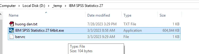 Sau khi tải xong file có tệp nén là IBM_SPSS_Statistics_27_win64.exe