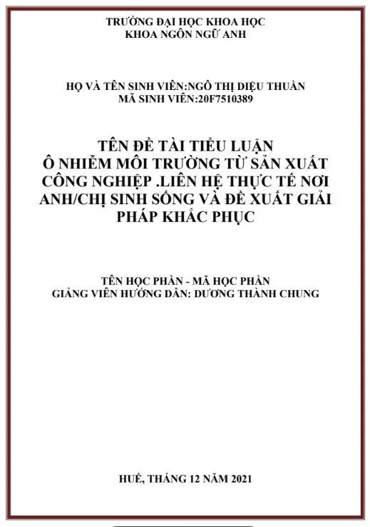 Tác động của hoạt động sản xuất công nghiệp đến môi trường