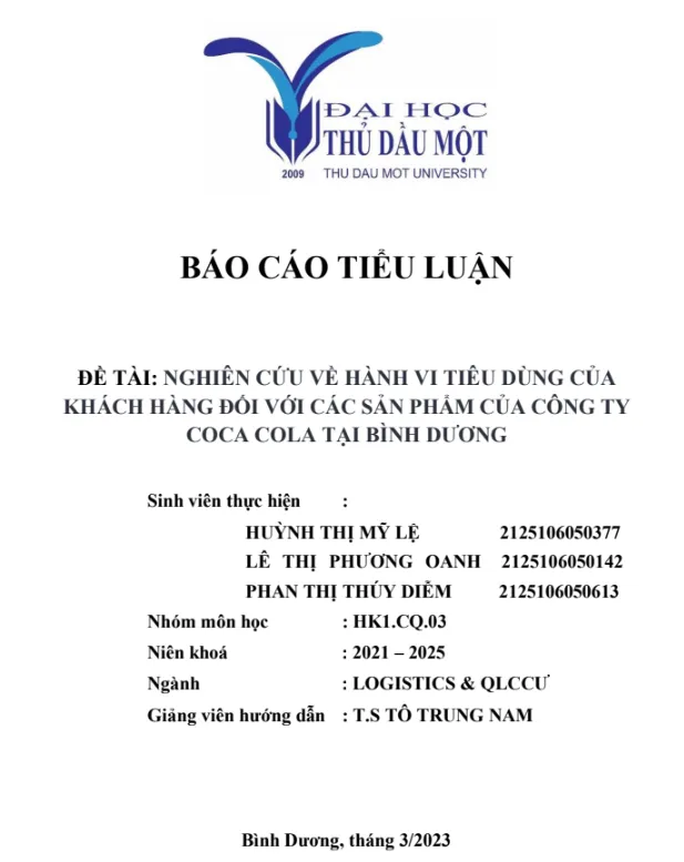 Tiểu luận hành vi khách hàng với công ty Coca Cola