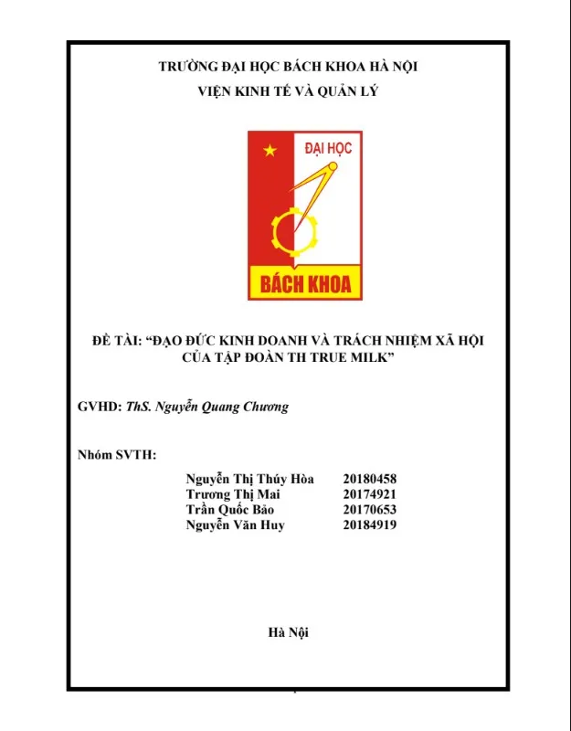 Thực trạng đạo đức kinh doanh và trách nhiệm xã hội của Công ty Cổ phần TH True Milk