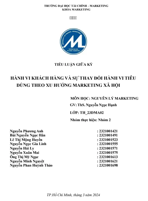 Mẫu tiểu luận về sự thay đổi hành vi tiêu dùng của khách hàng theo xu hướng Marketing xã hội