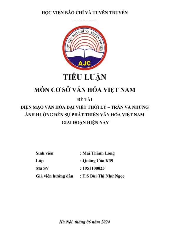 Mẫu bài tiểu luận môn Cơ sở văn hóa Việt Nam Mẫu bài tiểu luận môn Cơ sở văn hóa Việt Nam