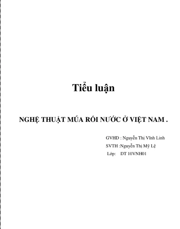 Mẫu bài tiểu luận Nghệ thuật múa rối nước ở Việt Nam Mẫu bài tiểu luận Nghệ thuật múa rối nước ở Việt Nam