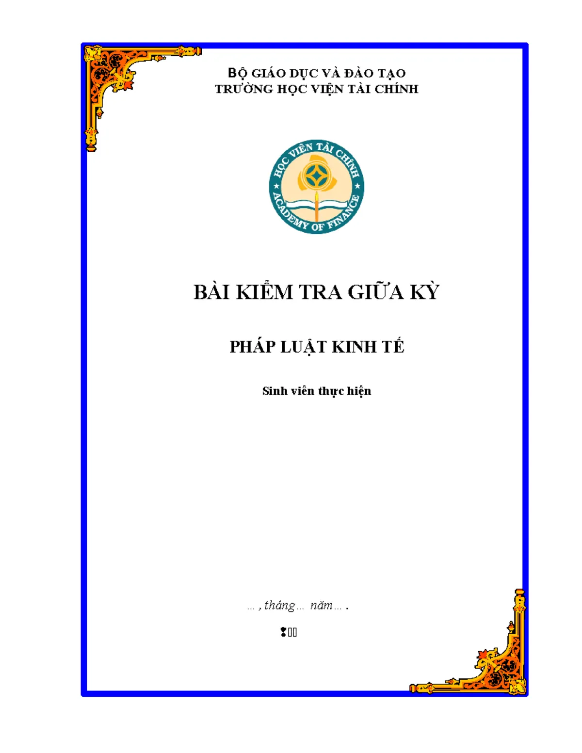 Yêu cầu đối với một mẫu bìa tiểu luận Học viện Tài Chính