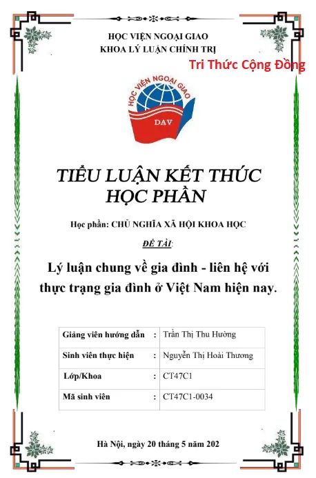 Lý luận chung về gia đình – liên hệ với thực trạng gia đình ở Việt Nam hiện nay