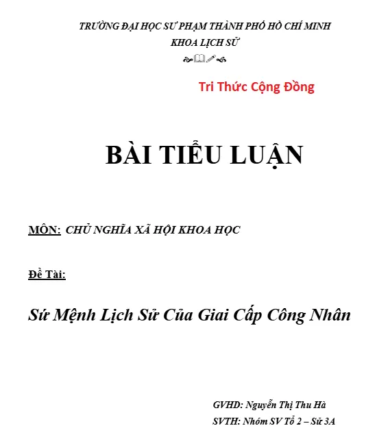 Sứ mệnh lịch sử của giai cấp công nhân