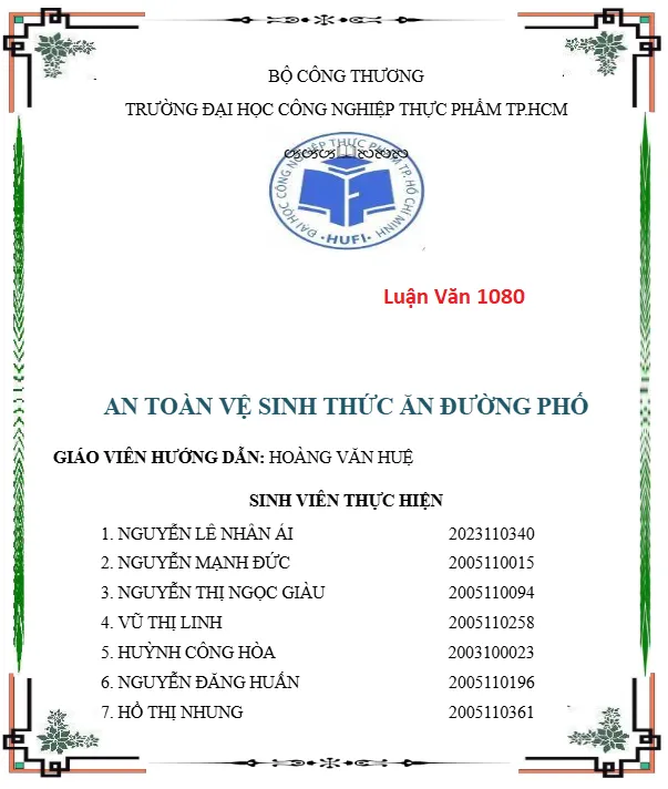 Mẫu bài tiểu luận về an toàn vệ sinh thức ăn đường phố