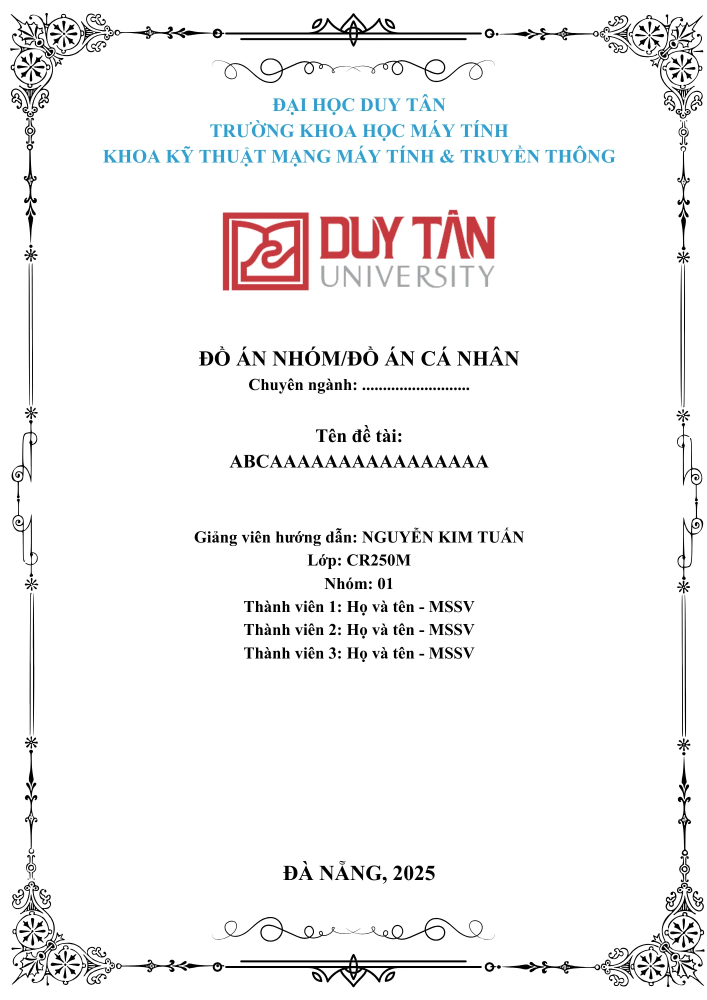 Bìa tiểu luận ĐH Duy Tân Đà Nẵng