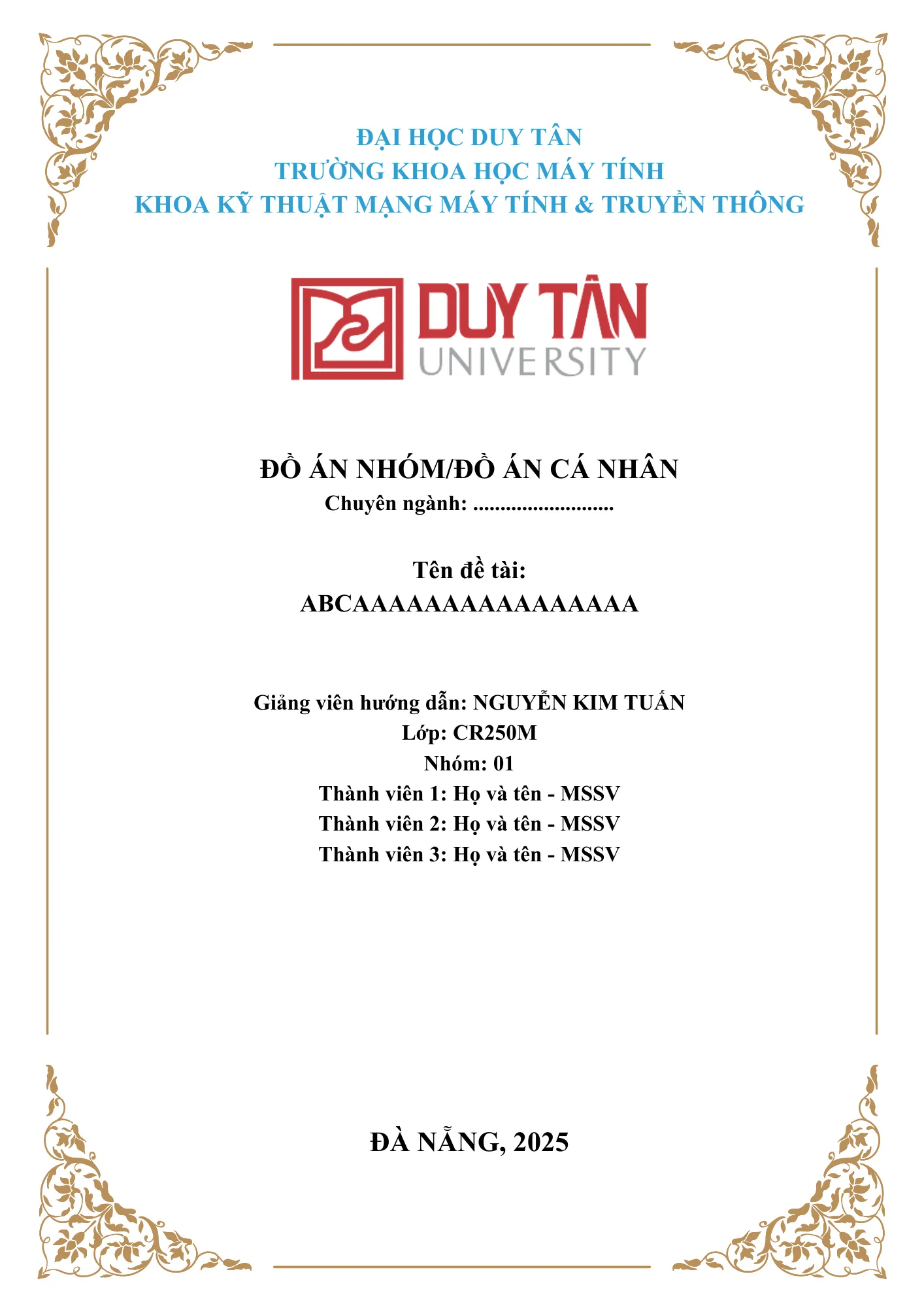 Bìa tiểu luận ĐH Duy Tân Đà Nẵng