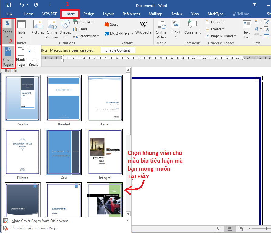 Cách tạo bìa tiểu luận có sẵn trong Word