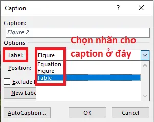 Lựa chọn gán nhãn caption trong Word