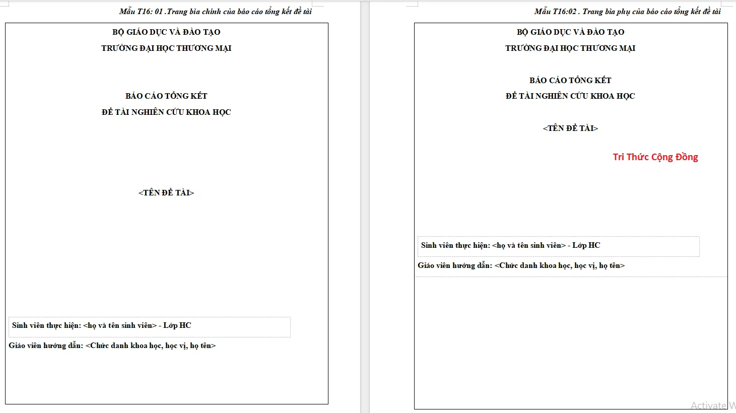 Mẫu bìa nghiên cứu khoa học ĐH Thương mại